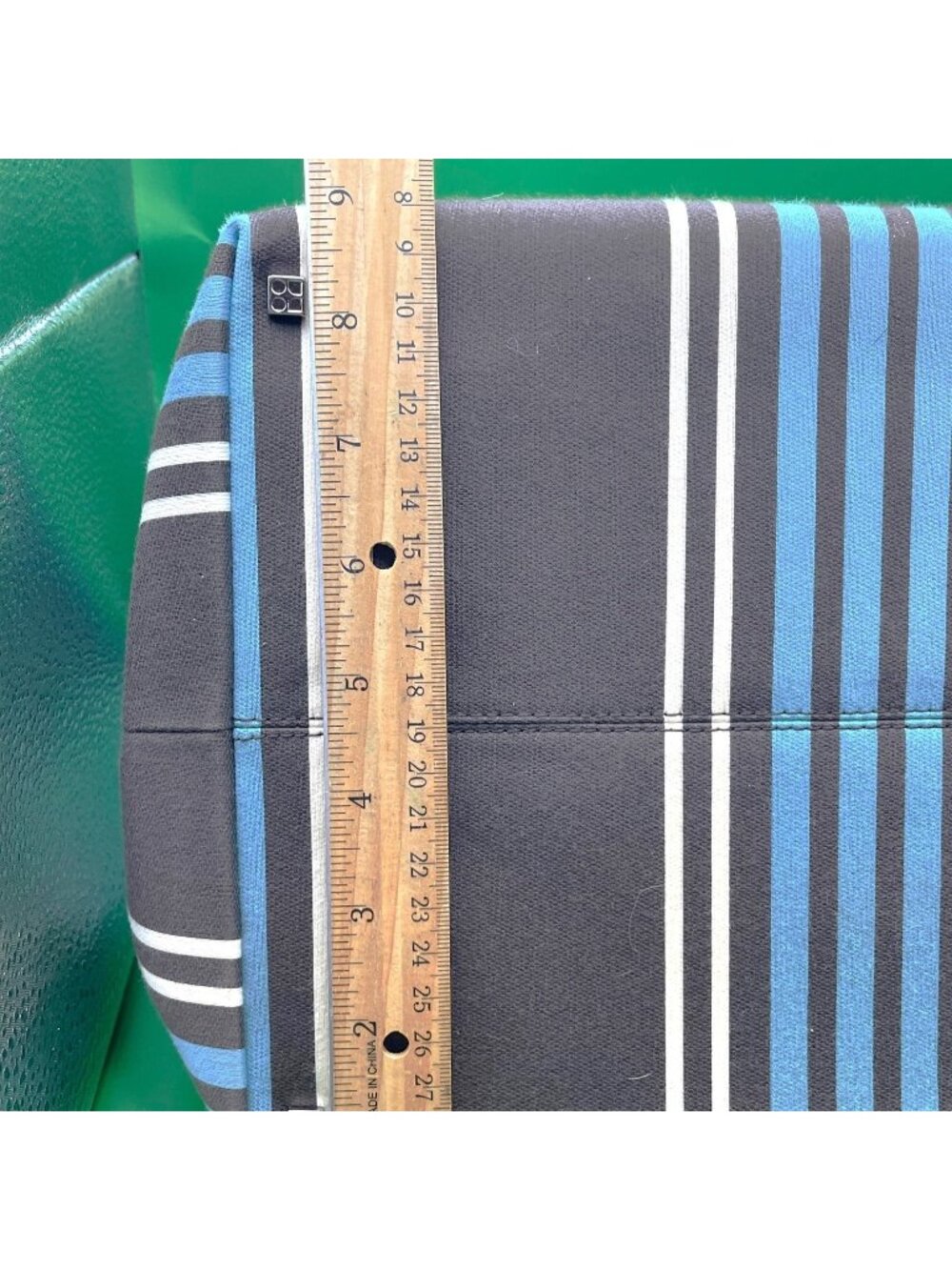 Kate Spade NY Striped Canvas Tote Bag Blue Brown White Leather Handles Italy VTG - Picture 14 of 15